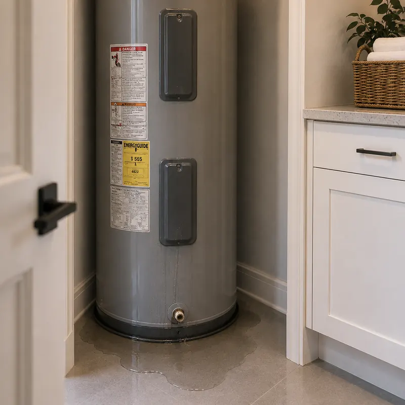 Electric hot water tank in a residential utility room