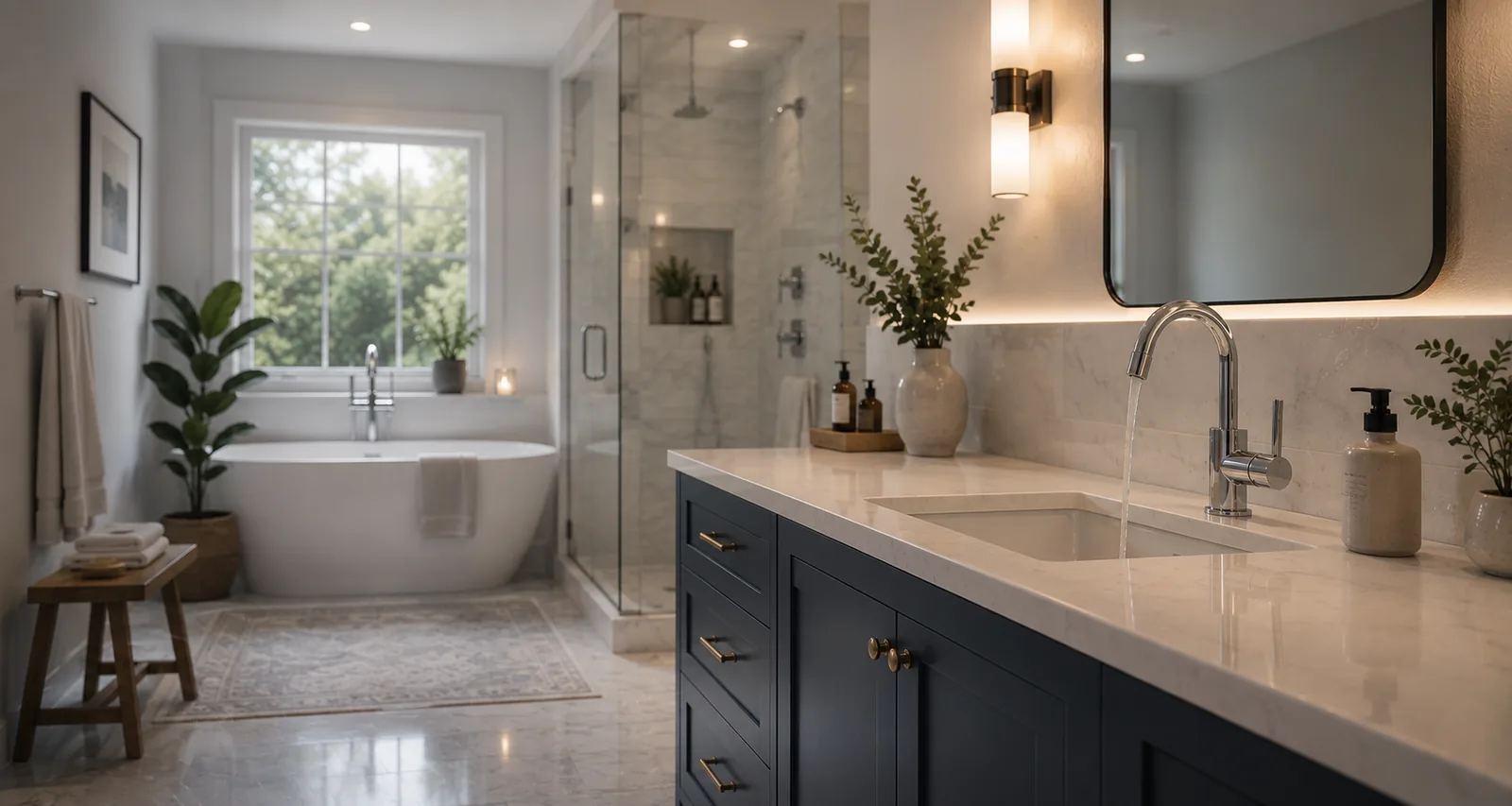 Modern luxury bathroom and plumbing fixtures in a North Shore home