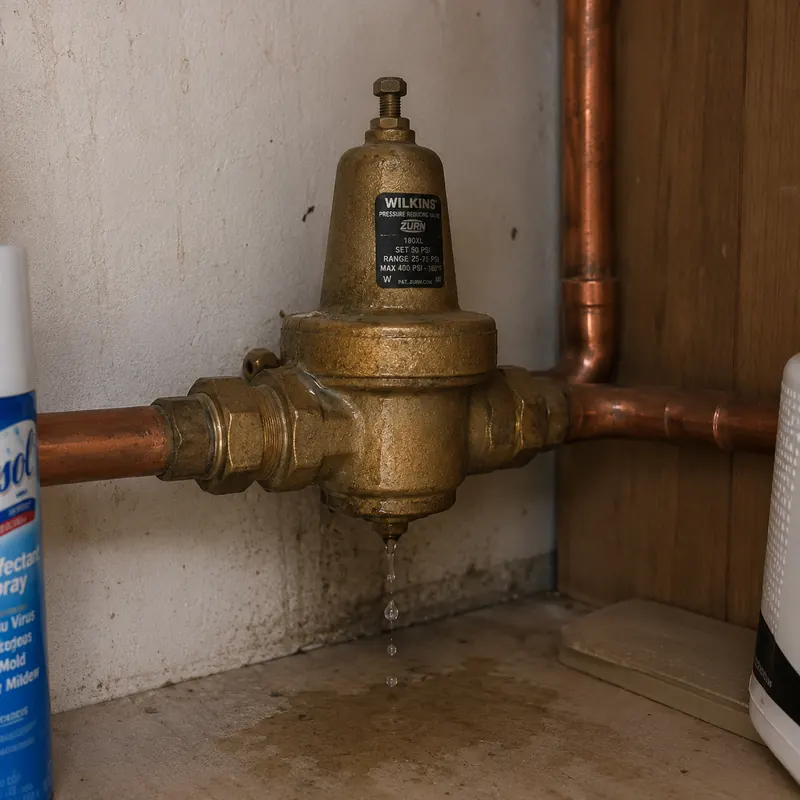 Residential pressure reducing valve connected to copper piping