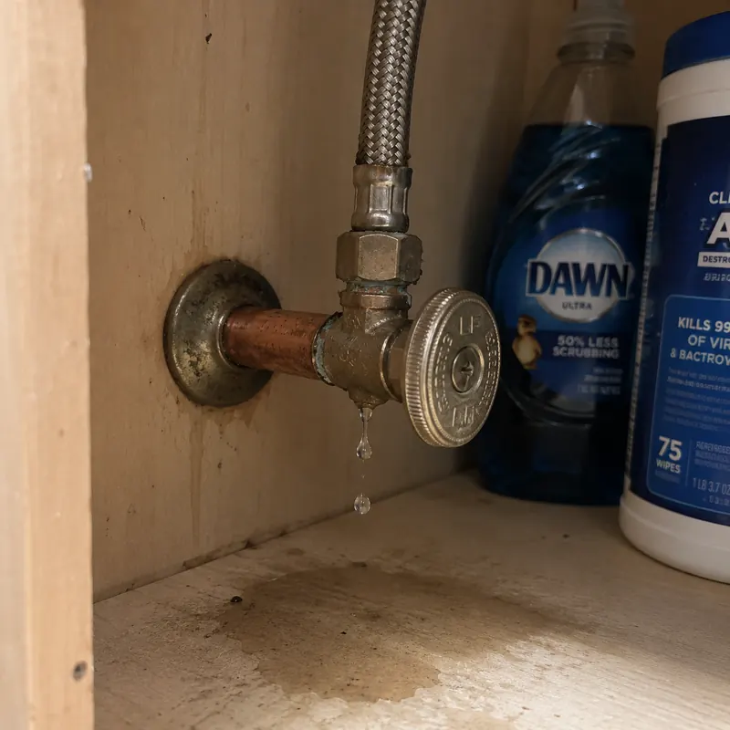 Copper shut-off valve leaking under a residential sink